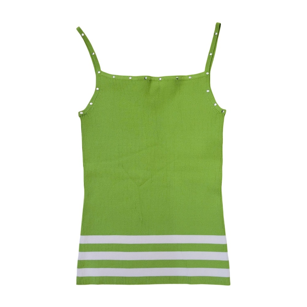 Maurice Sasson S Cami Green White Stripe Studded Ribbed Knit 90s Y2K Summer